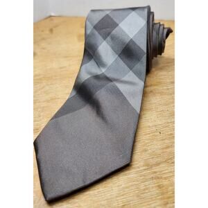 Burberry London Gray Check Pattern 100% Silk Neck Tie